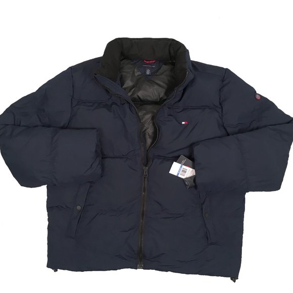 NEW Tommy Hilfiger Down Puffer Jacket!  Navy With Signature Tommy Flag on Chest - Picture 1 of 3